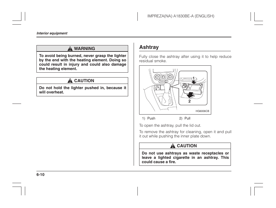 Ashtray | Subaru 2002 Impreza User Manual | Page 195 / 390