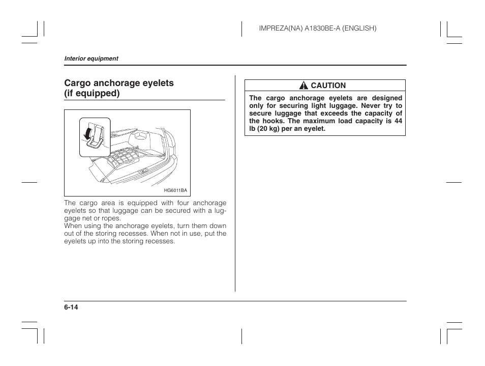 Cargo anchorage eyelets (if equipped) | Subaru 2002 Impreza User Manual | Page 199 / 390