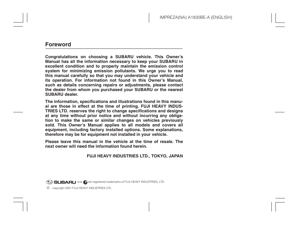 Msa5m0203a_2, Foreword | Subaru 2002 Impreza User Manual | Page 2 / 390