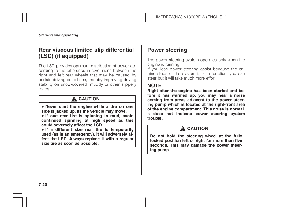 Rear viscous limited slip differential, Lsd) (if equipped), Power steering | Subaru 2002 Impreza User Manual | Page 221 / 390