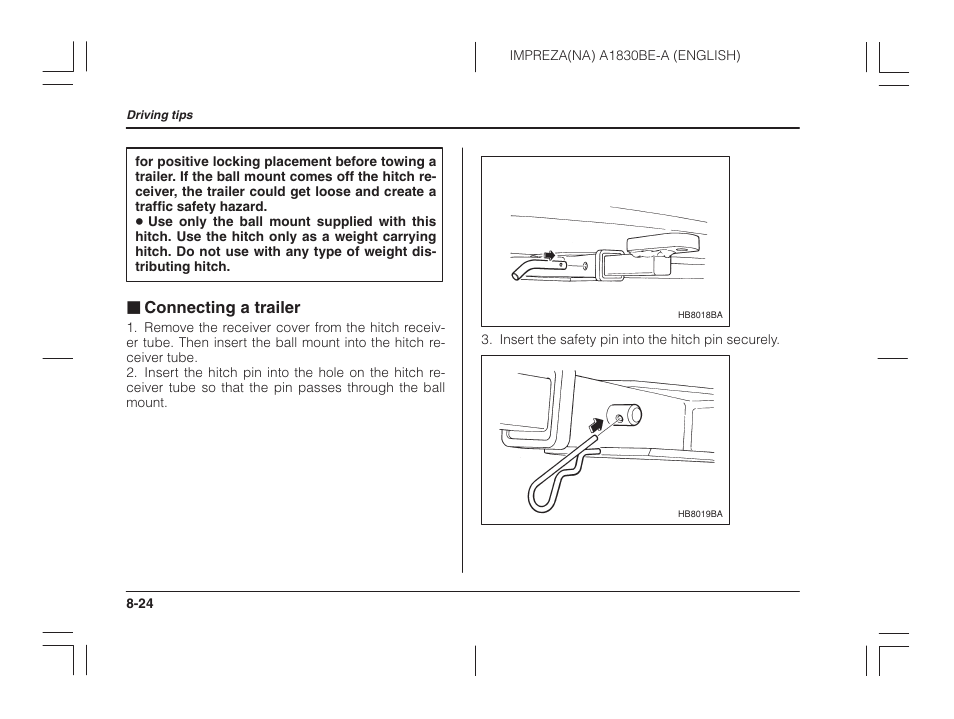 Connecting a trailer, J connecting a trailer | Subaru 2002 Impreza User Manual | Page 255 / 390