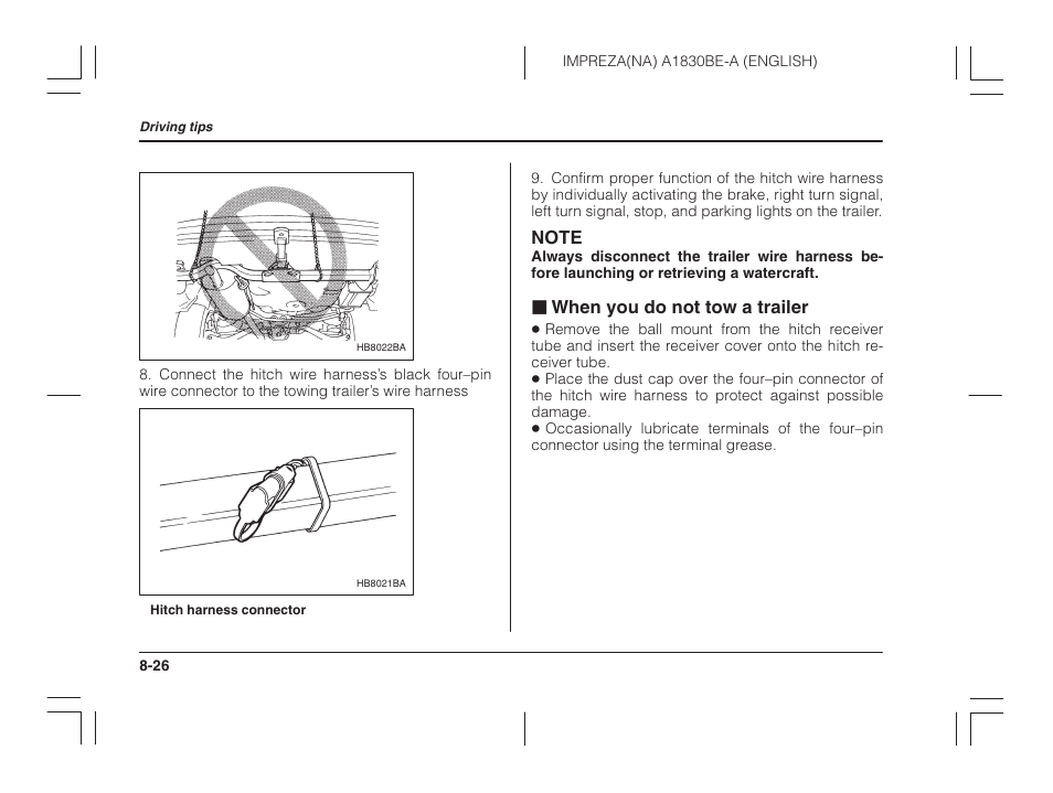 When you do not tow a trailer | Subaru 2002 Impreza User Manual | Page 257 / 390