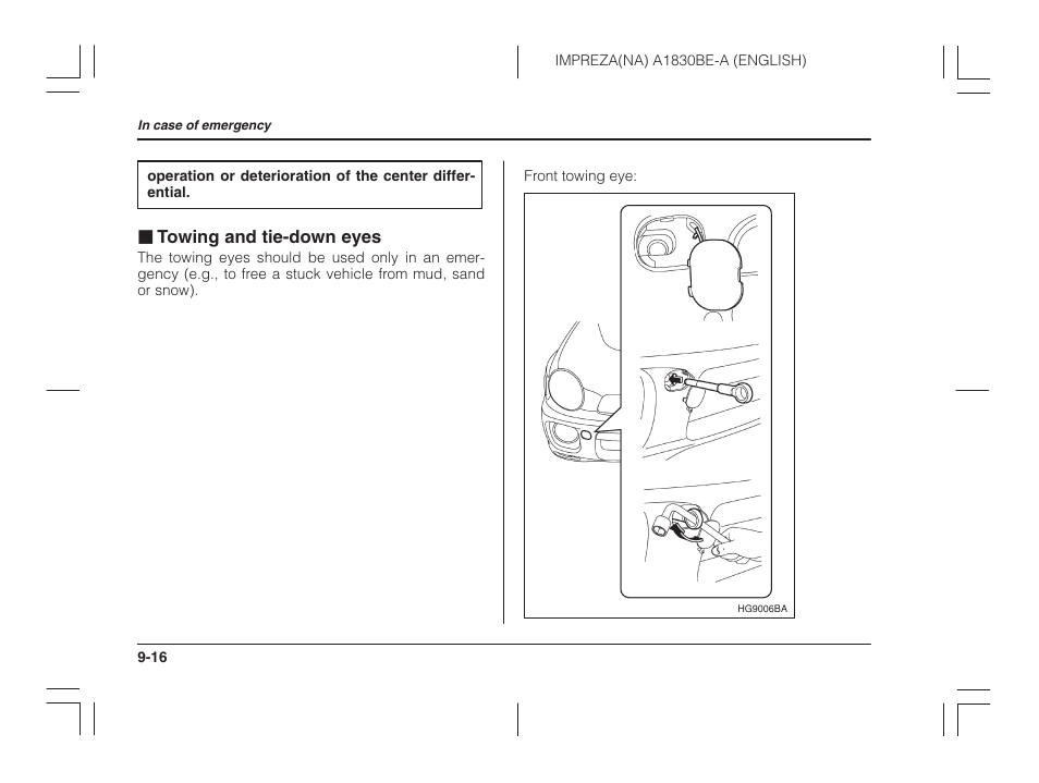 Towing and tie-down eyes | Subaru 2002 Impreza User Manual | Page 285 / 390