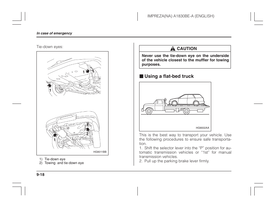 Using a flat-bed truck, J using a flat-bed truck | Subaru 2002 Impreza User Manual | Page 287 / 390