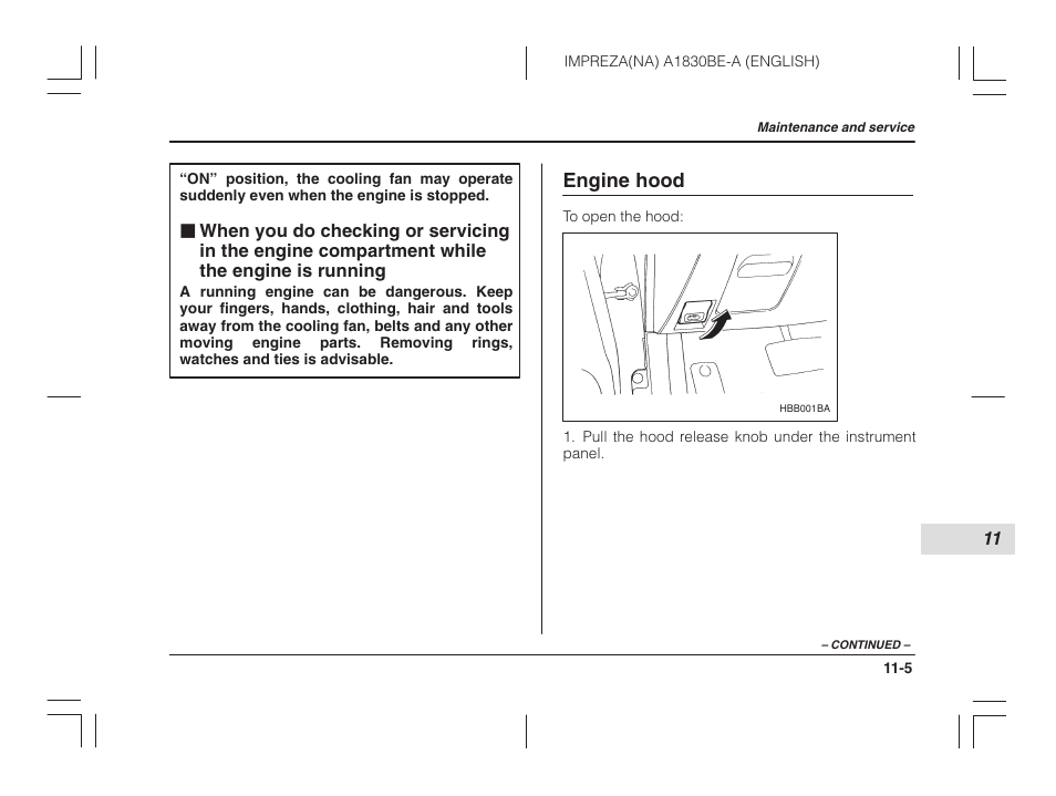 Engine hood | Subaru 2002 Impreza User Manual | Page 302 / 390