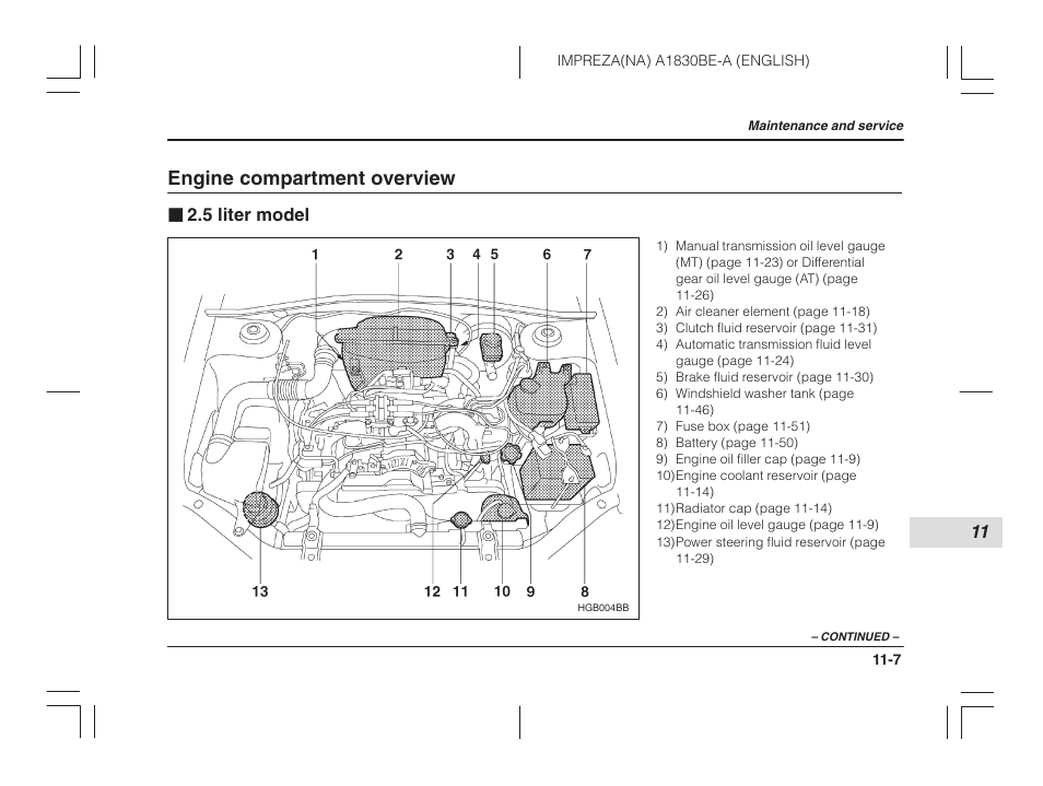 Engine compartment overview, 5 liter model | Subaru 2002 Impreza User Manual | Page 304 / 390