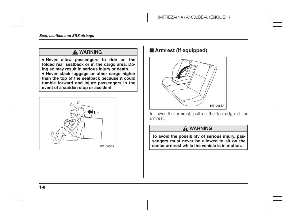 Armrest (if equipped) | Subaru 2002 Impreza User Manual | Page 31 / 390