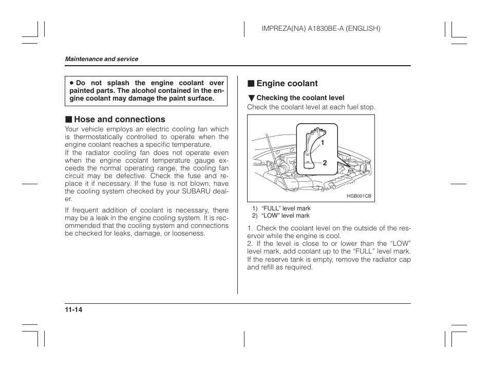 Hose and connections, Engine coolant | Subaru 2002 Impreza User Manual | Page 311 / 390