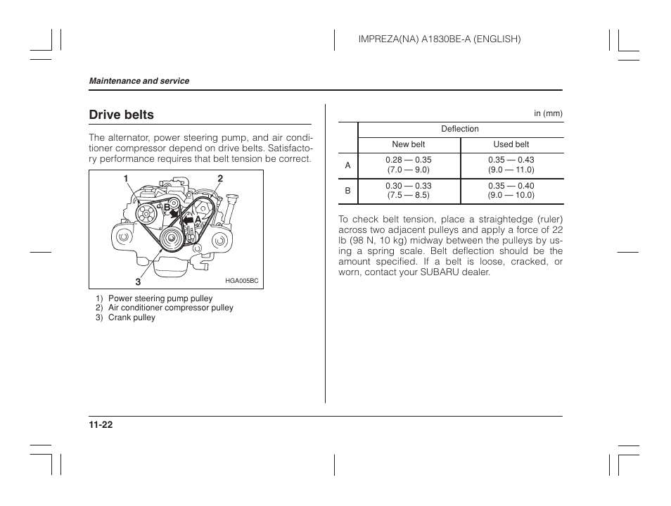 Drive belts | Subaru 2002 Impreza User Manual | Page 319 / 390