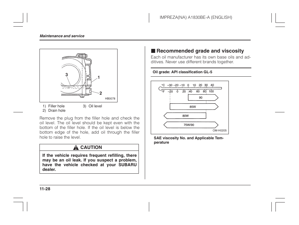 Recommended grade and viscosity, J recommended grade and viscosity | Subaru 2002 Impreza User Manual | Page 325 / 390