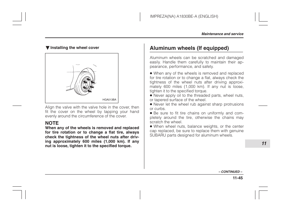 Aluminum wheels (if equipped) | Subaru 2002 Impreza User Manual | Page 342 / 390