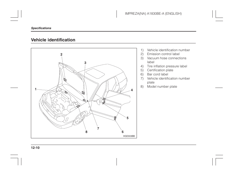 Vehicle identification | Subaru 2002 Impreza User Manual | Page 375 / 390