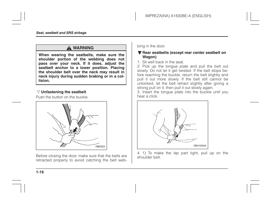 Subaru 2002 Impreza User Manual | Page 39 / 390