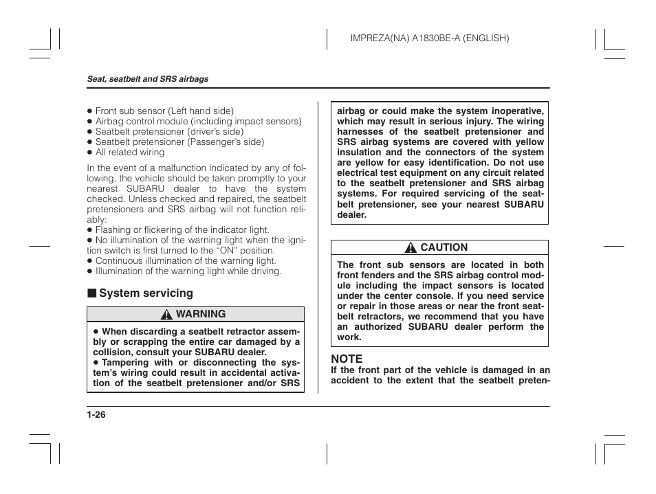 System servicing | Subaru 2002 Impreza User Manual | Page 49 / 390