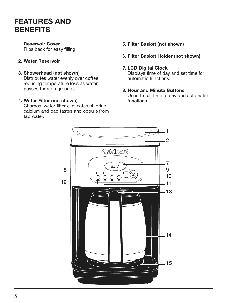 Features and benefits | Cuisinart BREW CENTRAL THERMAL DCC-2400C User Manual | Page 6 / 14