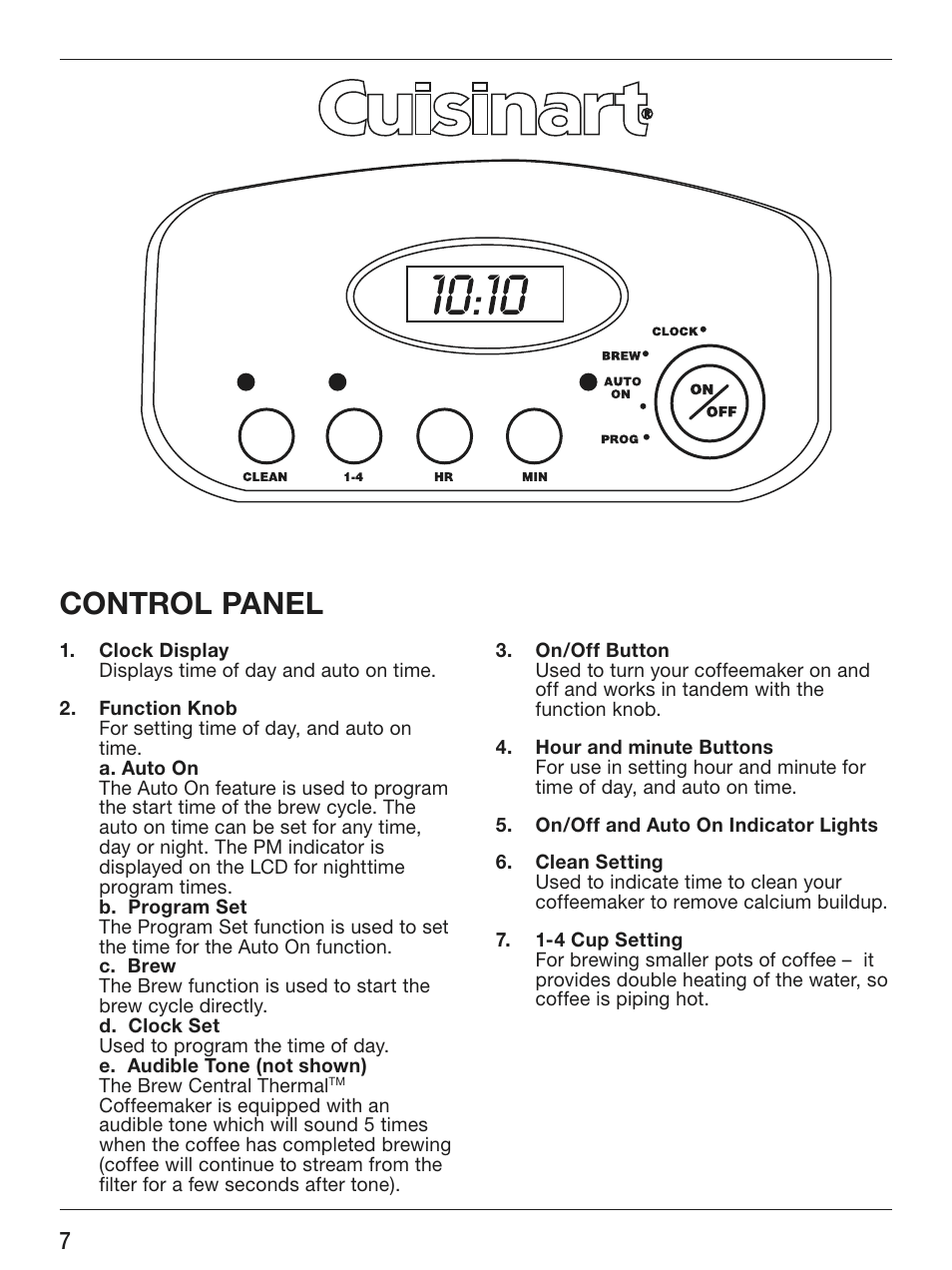 Control panel | Cuisinart BREW CENTRAL THERMAL DCC-2400C User Manual | Page 8 / 14