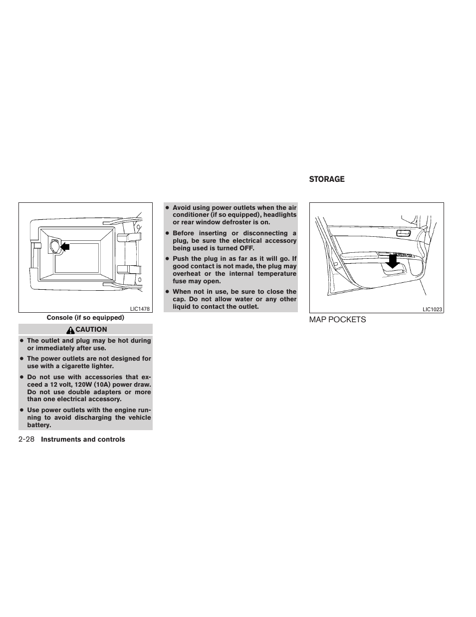 Storage -28, Map pockets -28 | NISSAN 2012 Sentra User Manual | Page 107 / 366