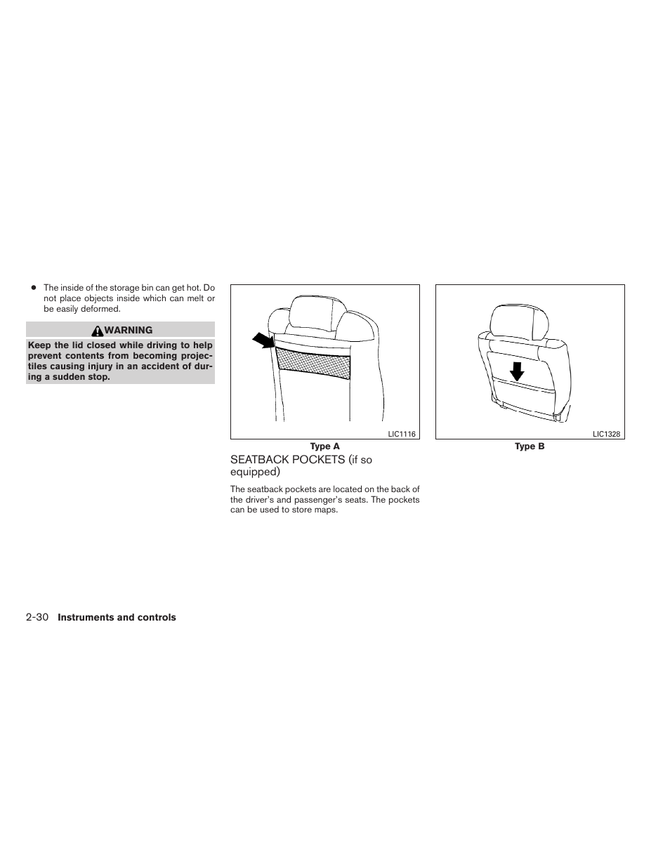 Seatback pockets (if so equipped) -30 | NISSAN 2012 Sentra User Manual | Page 109 / 366