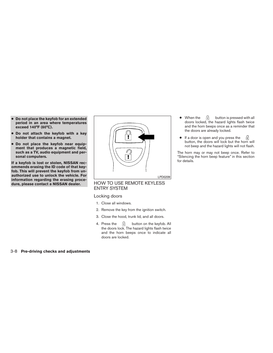 How to use remote keyless entry system -8 | NISSAN 2012 Sentra User Manual | Page 129 / 366
