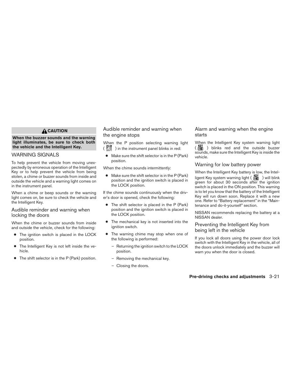 Warning signals -21 | NISSAN 2012 Sentra User Manual | Page 142 / 366