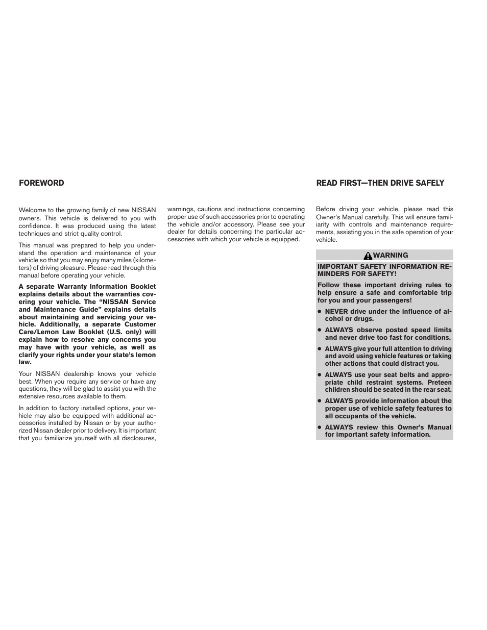 NISSAN 2012 Sentra User Manual | Page 2 / 366
