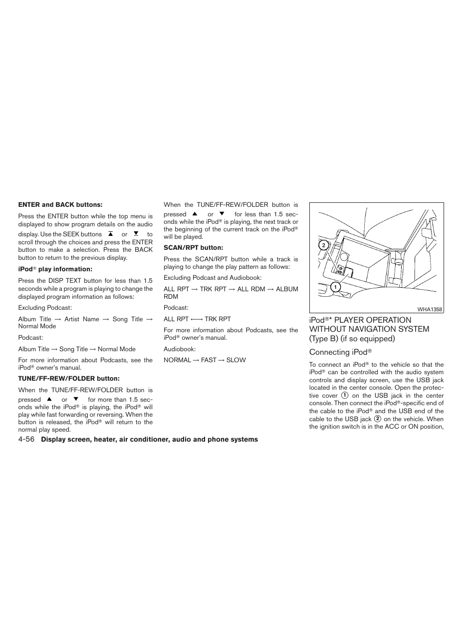 Ipod, Player operation without navigation, System (type b) (if so equipped) -56 | NISSAN 2012 Sentra User Manual | Page 209 / 366