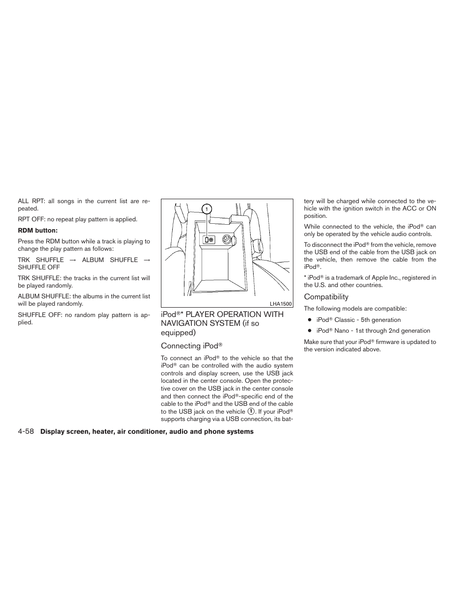 Ipod, Player operation with navigation, System (if so equipped) -58 | NISSAN 2012 Sentra User Manual | Page 211 / 366
