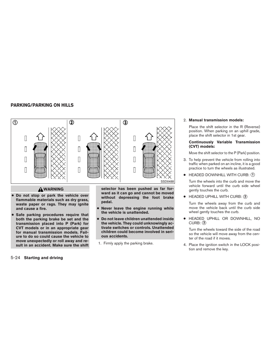 Parking/parking on hills -24 | NISSAN 2012 Sentra User Manual | Page 255 / 366