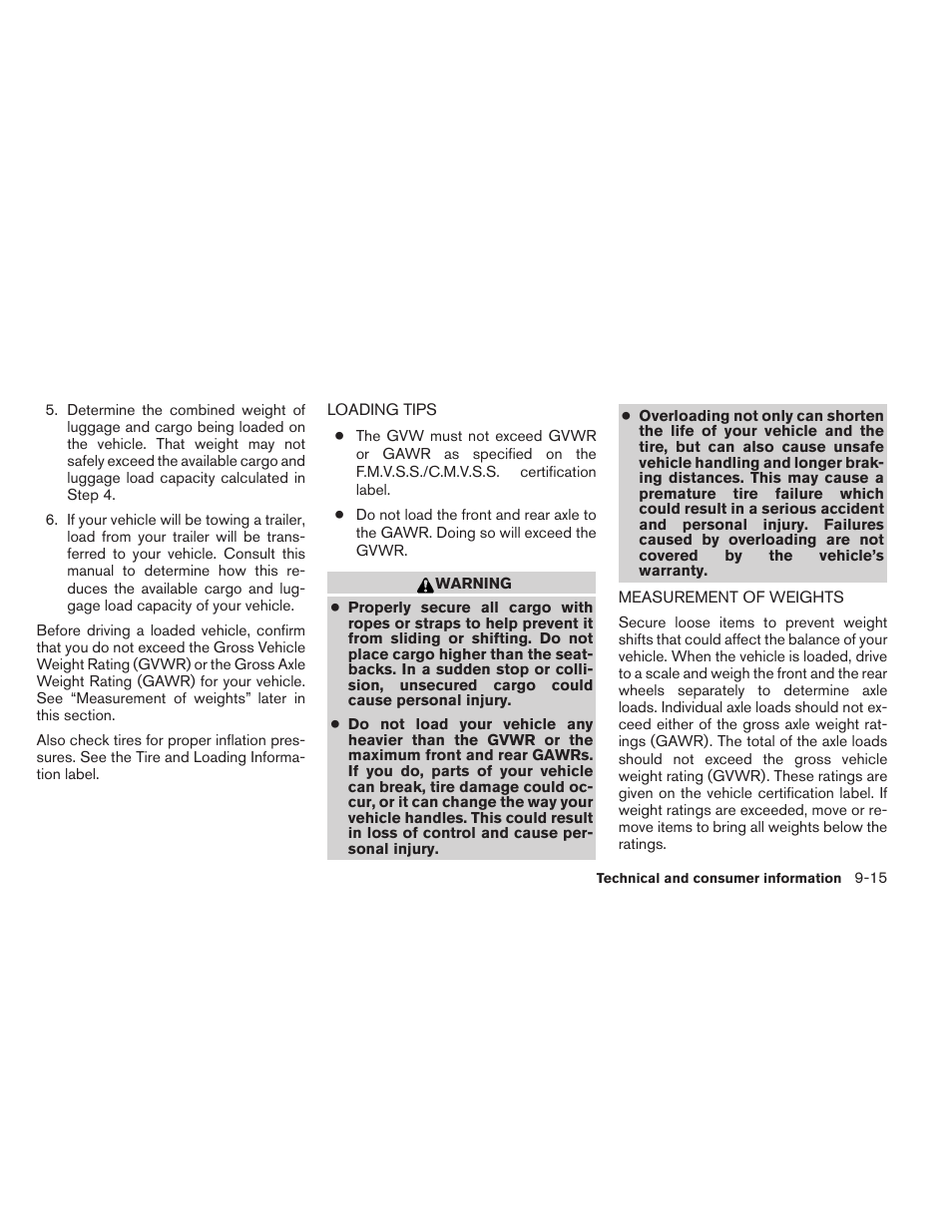 Loading tips -15 measurement of weights -15 | NISSAN 2012 Sentra User Manual | Page 344 / 366