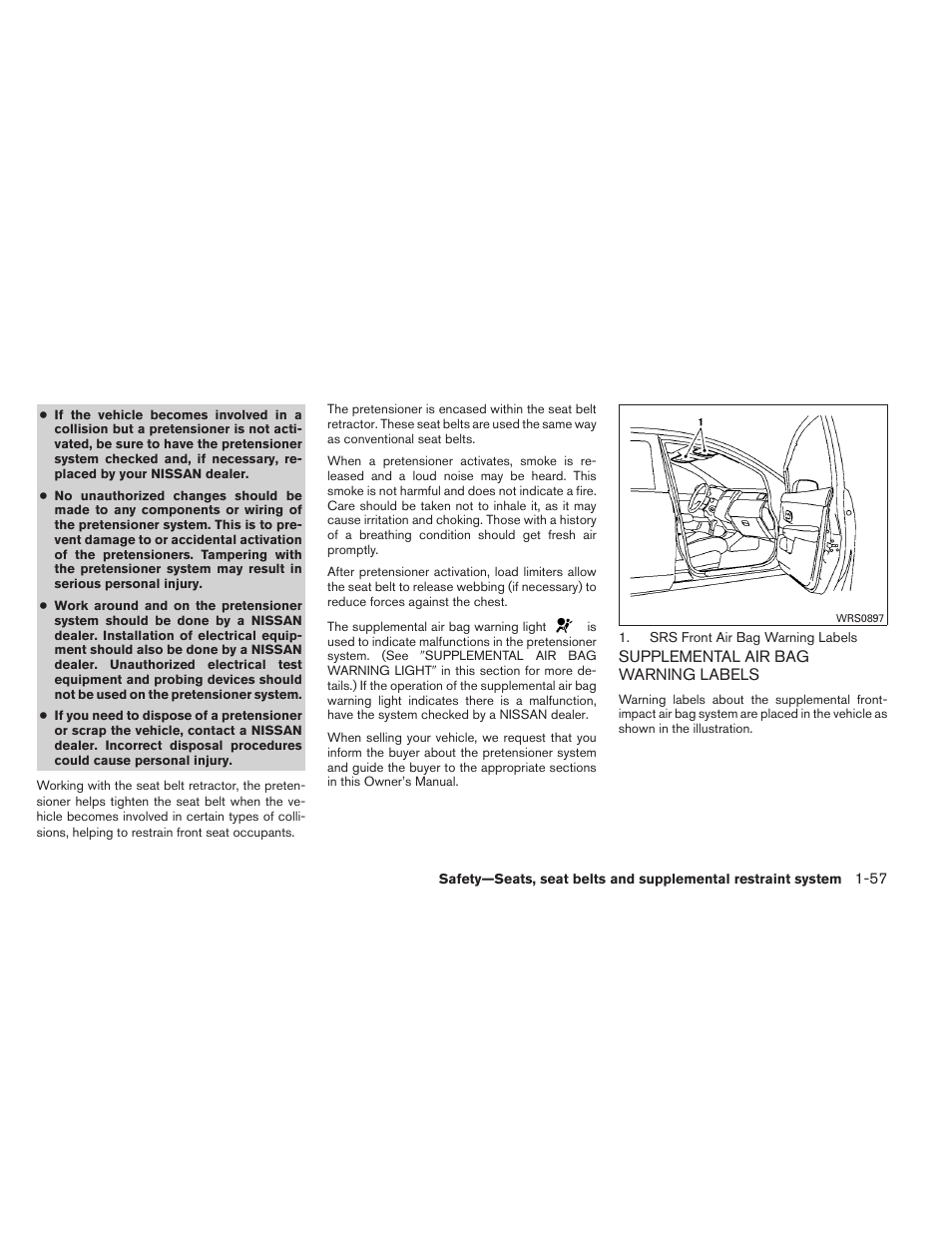 Supplemental air bag warning labels -57 | NISSAN 2012 Sentra User Manual | Page 76 / 366