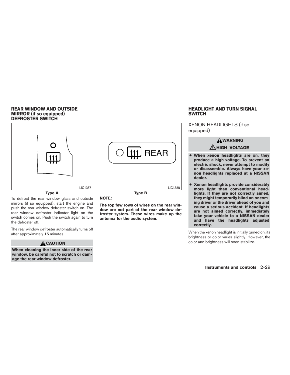 Xenon headlights (if so equipped) -29 | NISSAN 2012 Maxima User Manual | Page 100 / 452