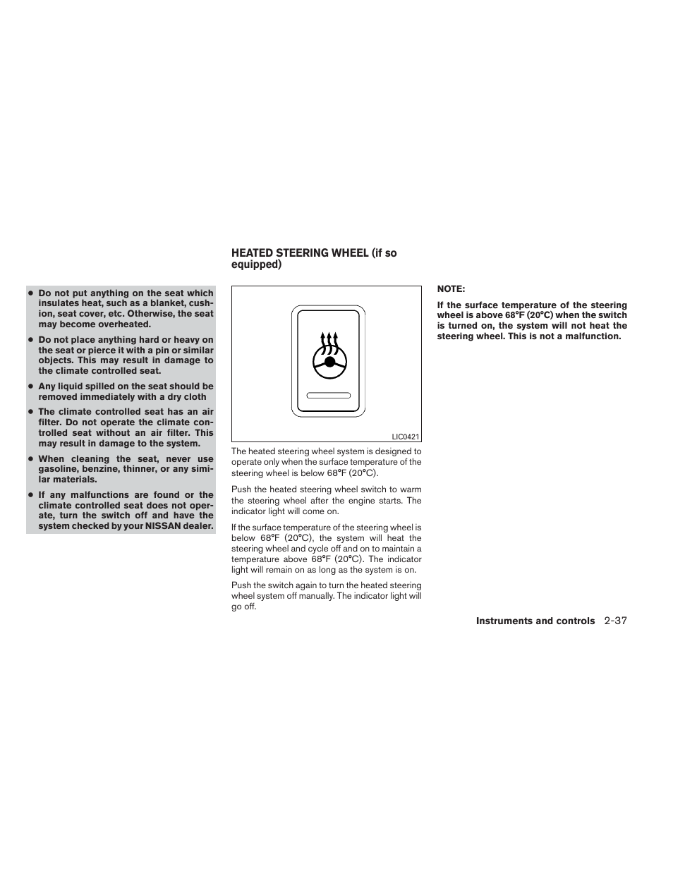 Heated steering wheel (if so equipped) -37 | NISSAN 2012 Maxima User Manual | Page 108 / 452