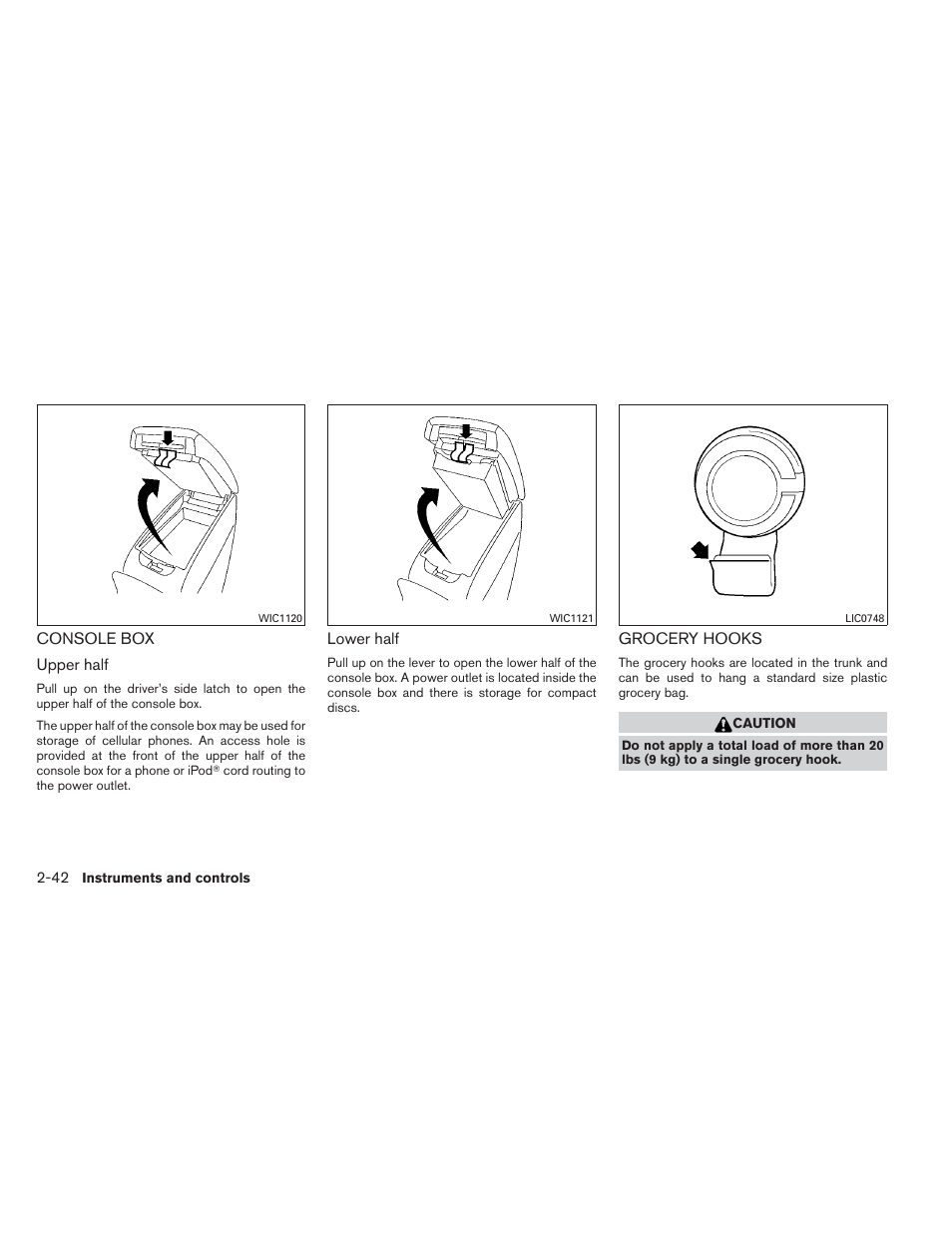 Console box -42 grocery hooks -42 | NISSAN 2012 Maxima User Manual | Page 113 / 452