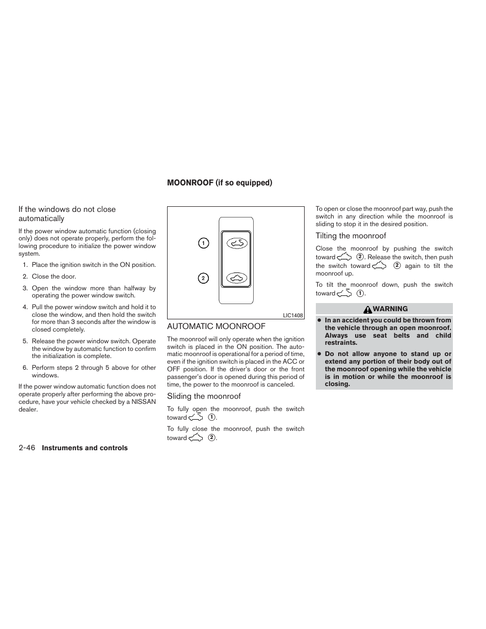 Moonroof (if so equipped) -46, Automatic moonroof -46 | NISSAN 2012 Maxima User Manual | Page 117 / 452
