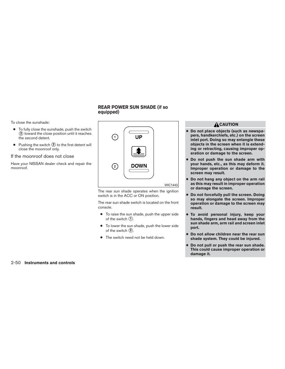 Rear power sun shade (if so equipped) -50 | NISSAN 2012 Maxima User Manual | Page 121 / 452