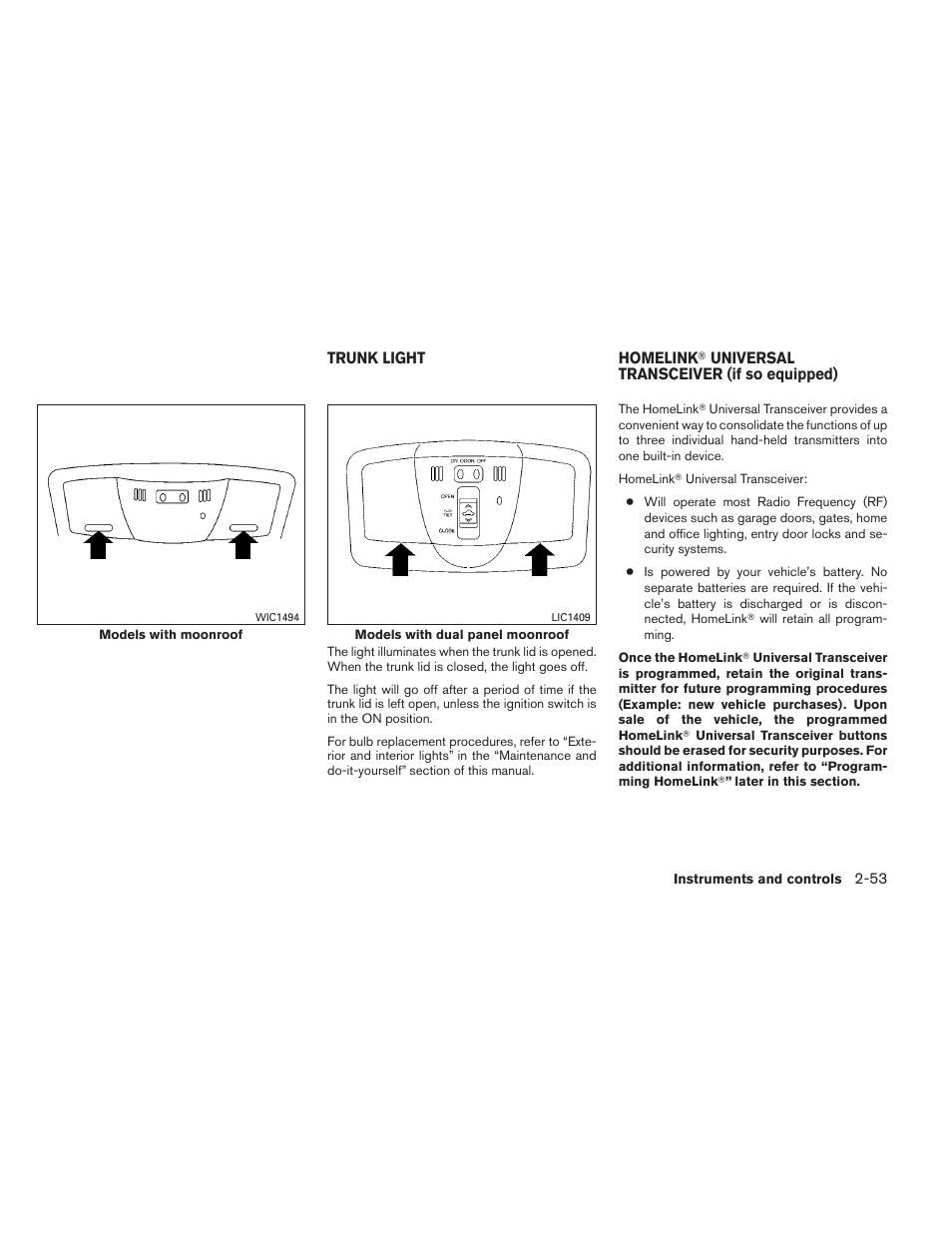 Trunk light -53, Homelink, Universal transceiver (if so equipped) -53 | NISSAN 2012 Maxima User Manual | Page 124 / 452