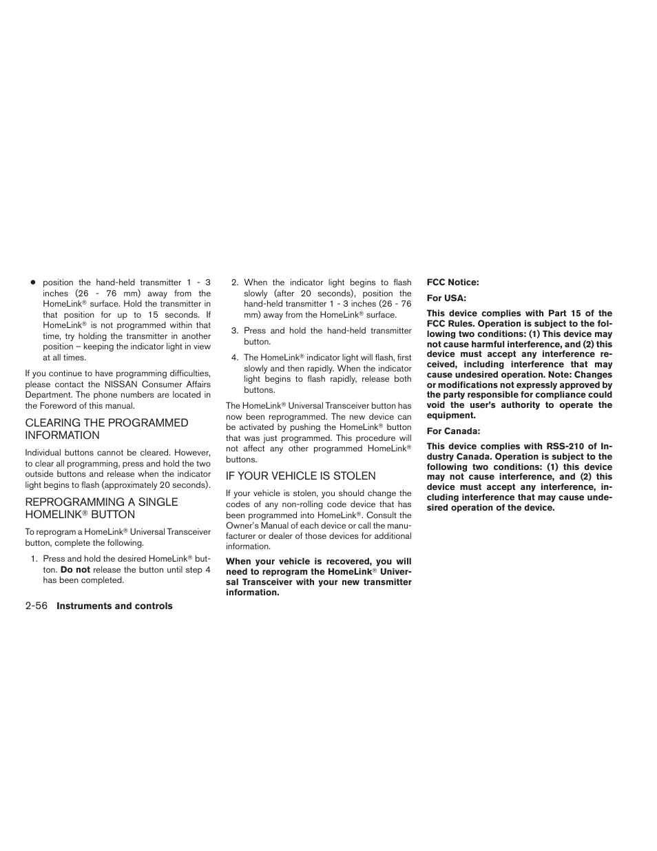Button -56, If your vehicle is stolen -56 | NISSAN 2012 Maxima User Manual | Page 127 / 452