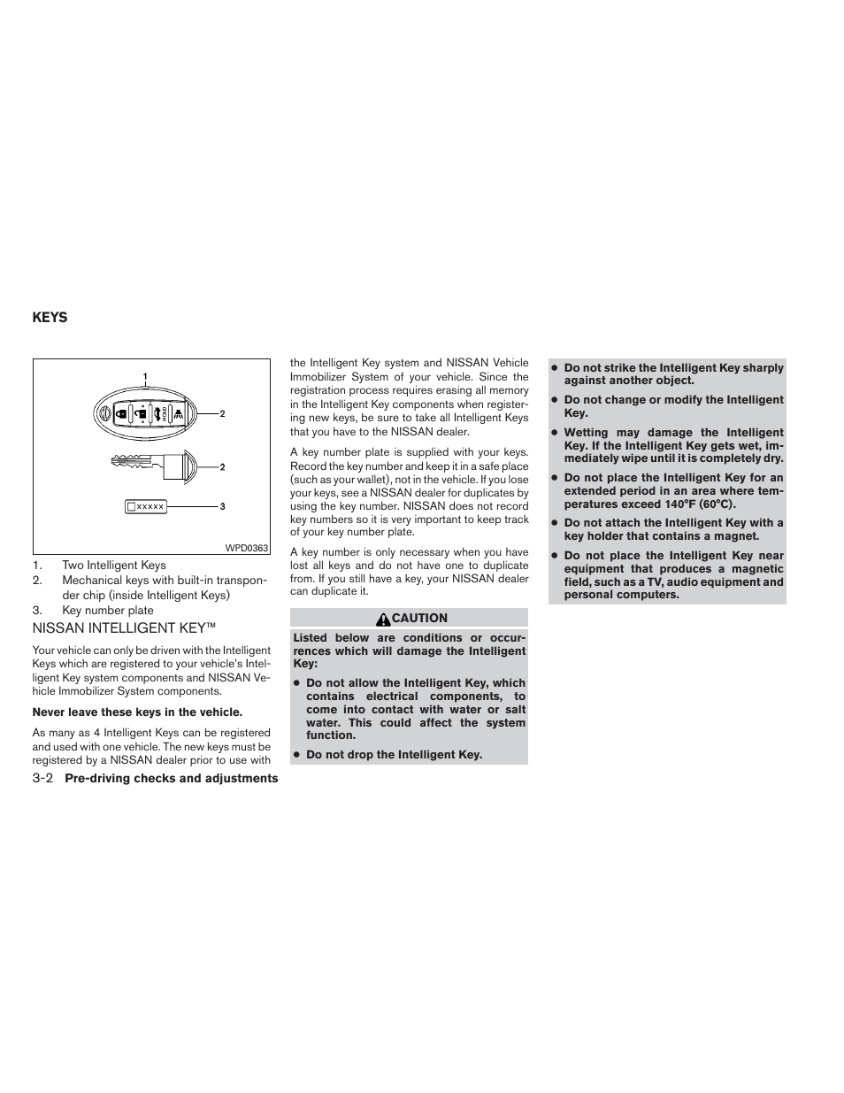 Keys -2, Nissan intelligent key™ -2 | NISSAN 2012 Maxima User Manual | Page 129 / 452
