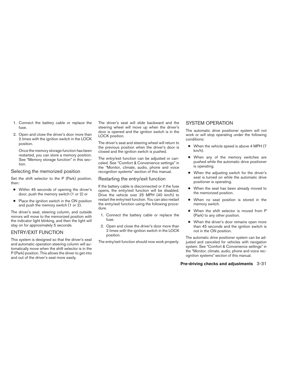 Entry/exit function -31 system operation -31 | NISSAN 2012 Maxima User Manual | Page 158 / 452