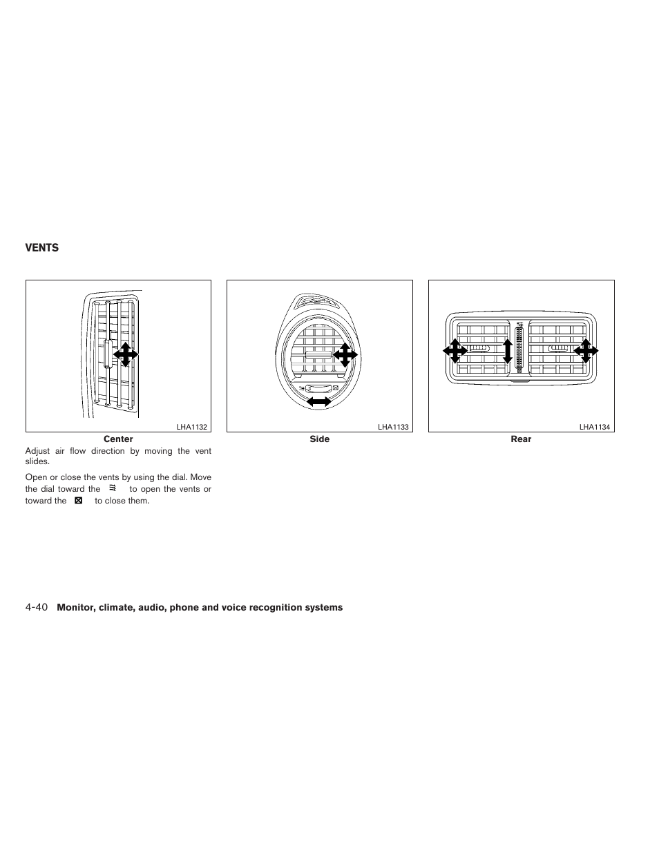 Vents -40 | NISSAN 2012 Maxima User Manual | Page 199 / 452