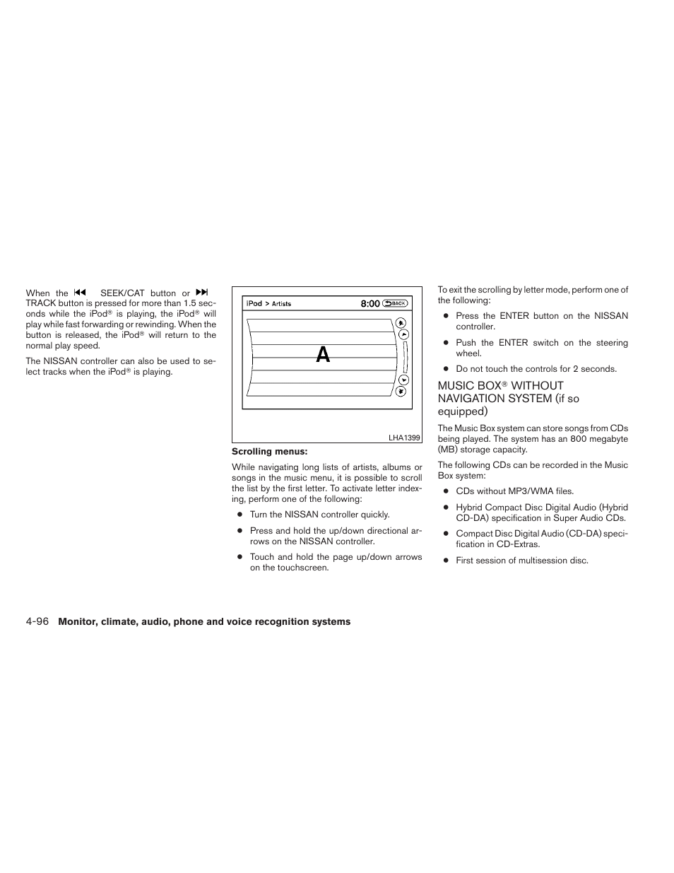Music box, Without navigation system, If so equipped) -96 | NISSAN 2012 Maxima User Manual | Page 255 / 452