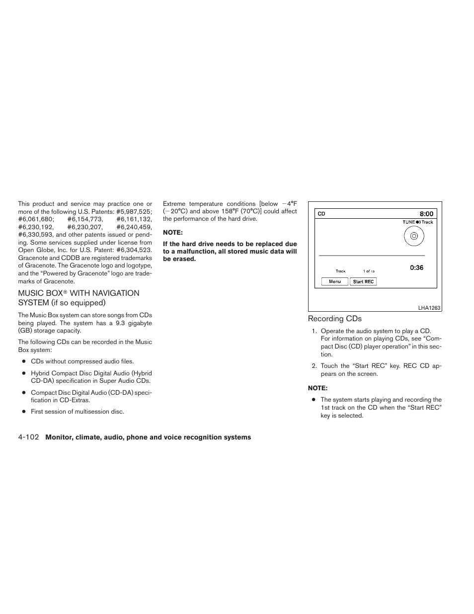 Music box, With navigation system, If so equipped) -102 | NISSAN 2012 Maxima User Manual | Page 261 / 452