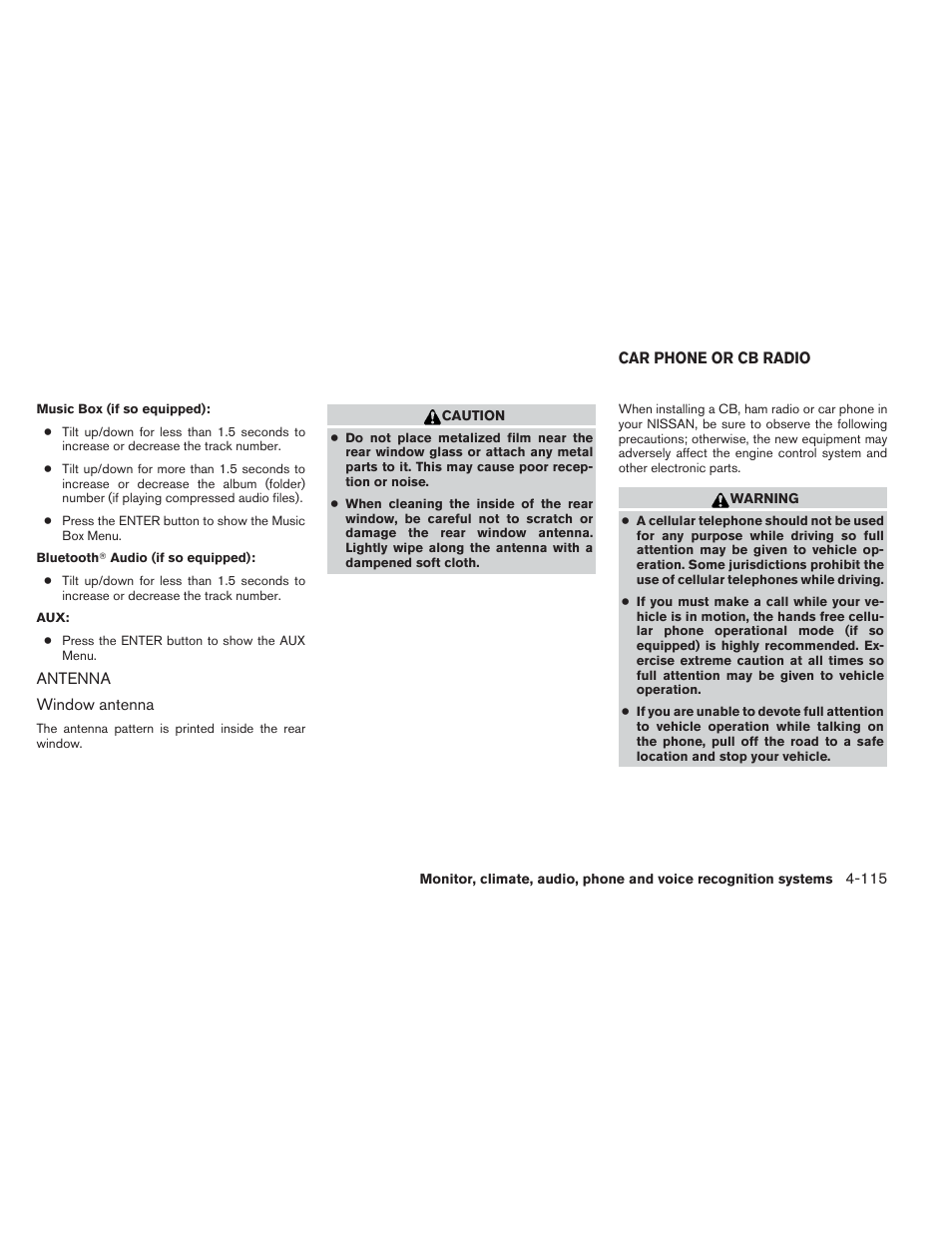 Antenna -115, Car phone or cb radio -115 | NISSAN 2012 Maxima User Manual | Page 274 / 452