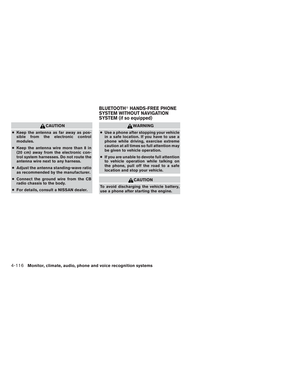 Bluetooth, Hands-free phone system without, Navigation system (if so equipped) -116 | NISSAN 2012 Maxima User Manual | Page 275 / 452