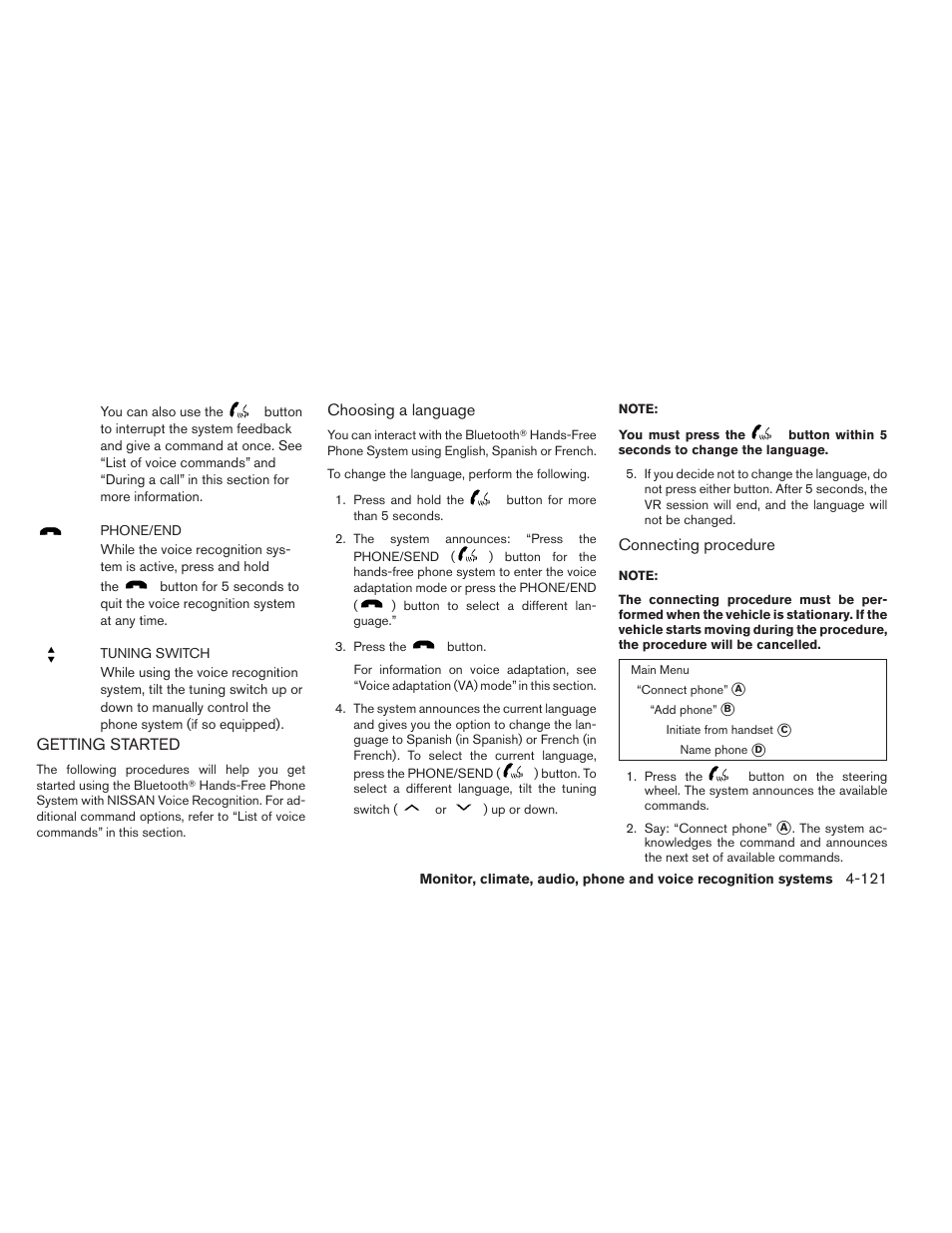 Getting started -121 | NISSAN 2012 Maxima User Manual | Page 280 / 452