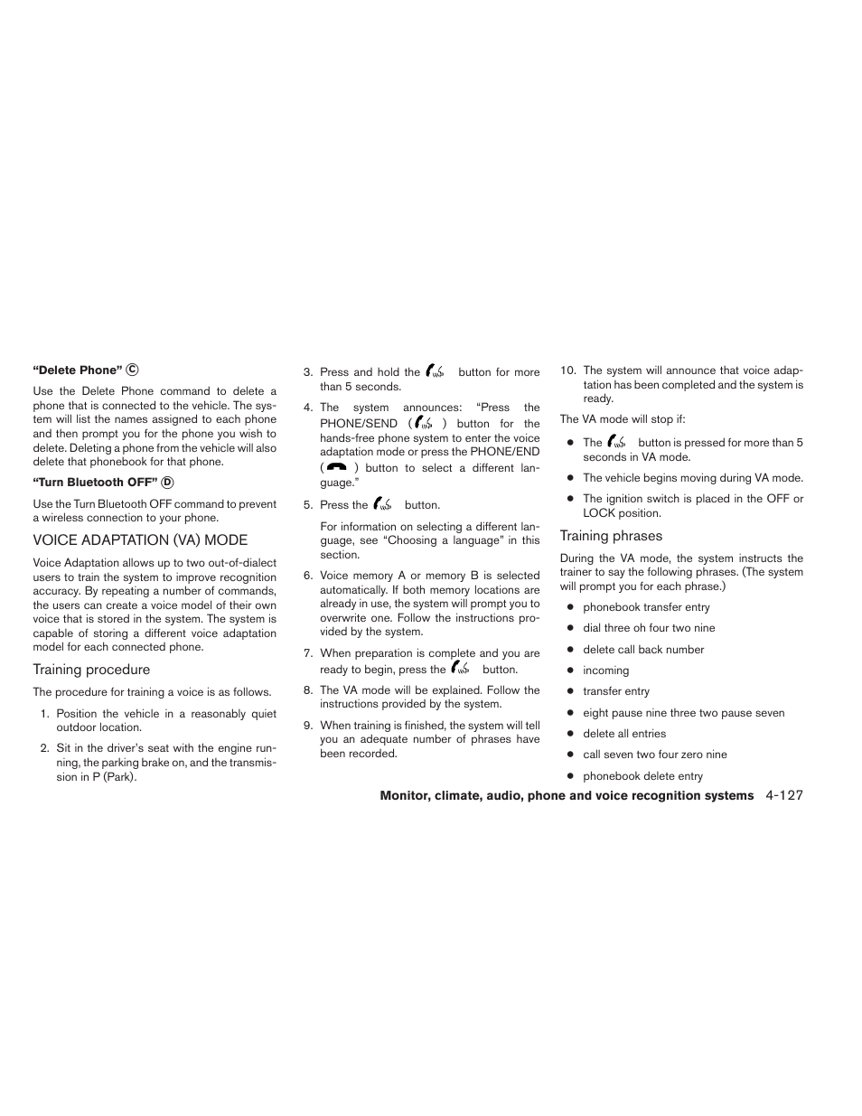 Voice adaptation (va) mode -127 | NISSAN 2012 Maxima User Manual | Page 286 / 452