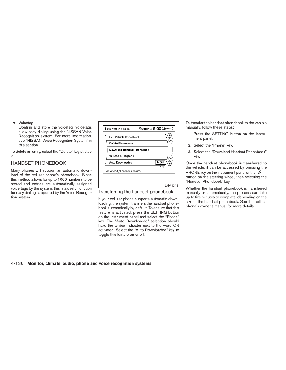 Handset phonebook -136 | NISSAN 2012 Maxima User Manual | Page 295 / 452