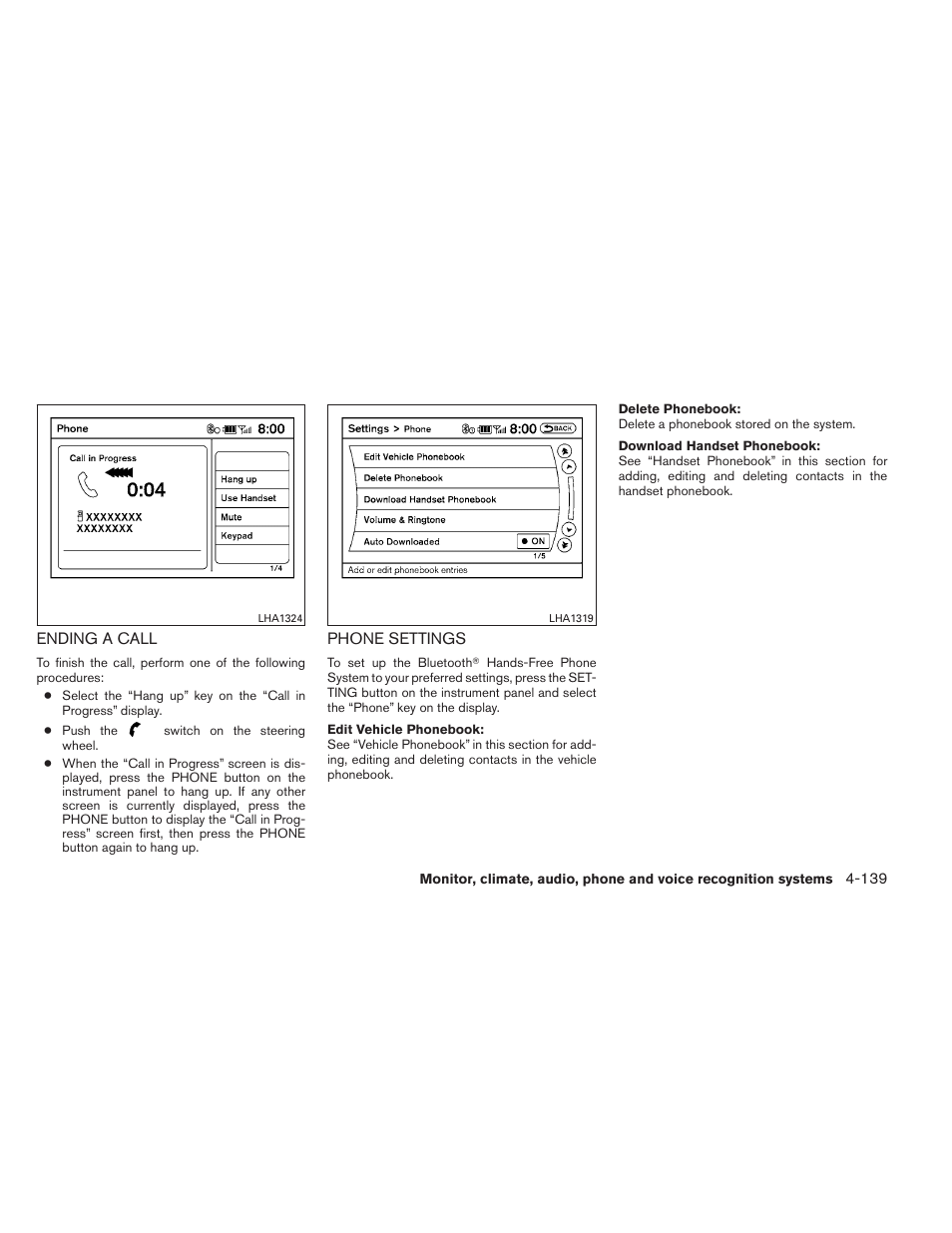Ending a call -139 phone settings -139 | NISSAN 2012 Maxima User Manual | Page 298 / 452