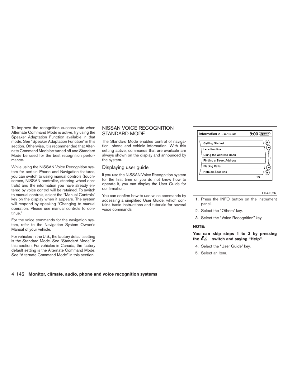 Nissan voice recognition standard mode -142 | NISSAN 2012 Maxima User Manual | Page 301 / 452