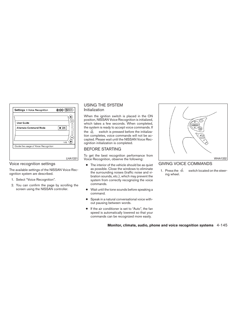 Using the system -145 before starting -145, Giving voice commands -145 | NISSAN 2012 Maxima User Manual | Page 304 / 452